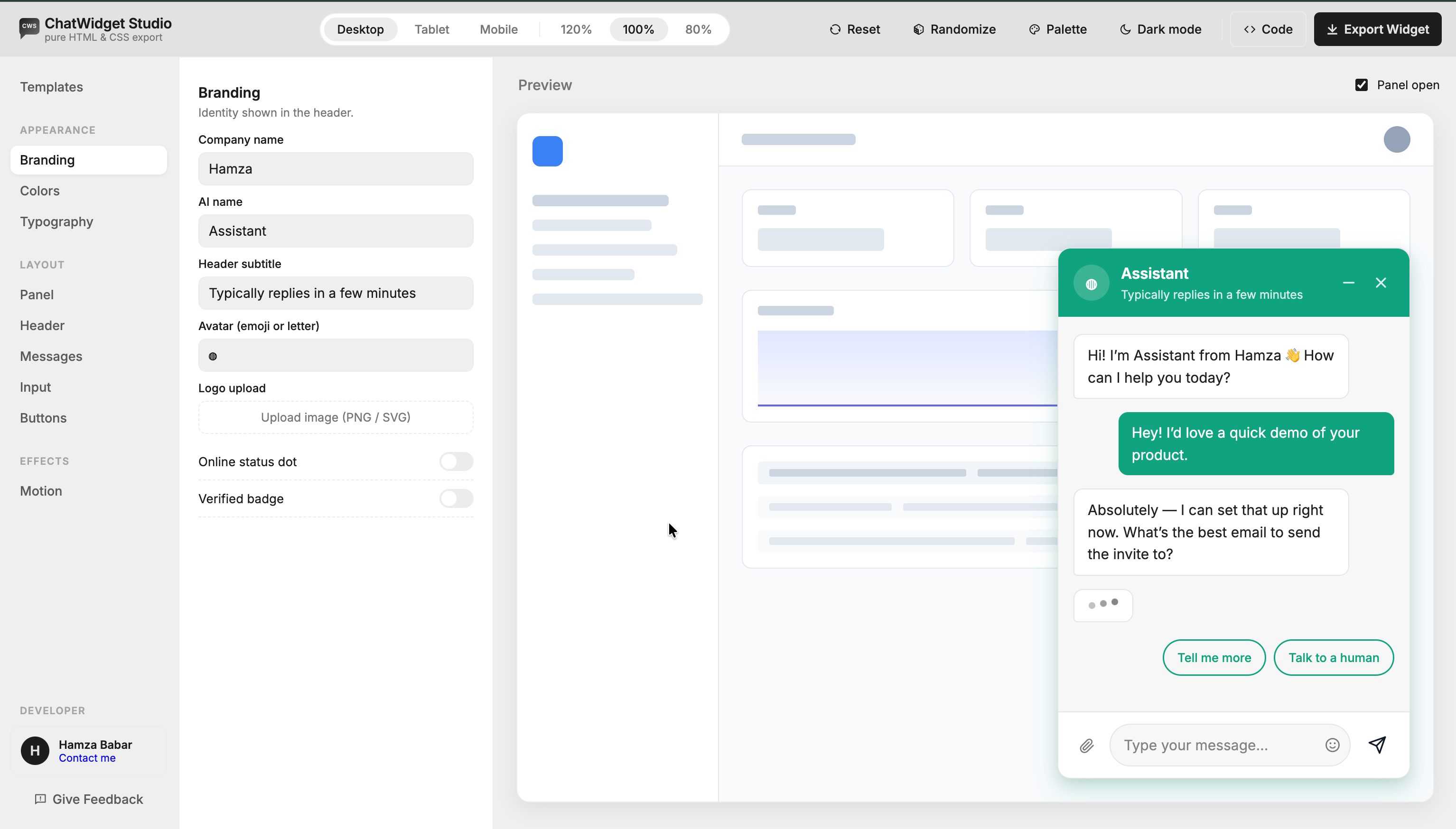 ChatWidget Studio screenshot 1