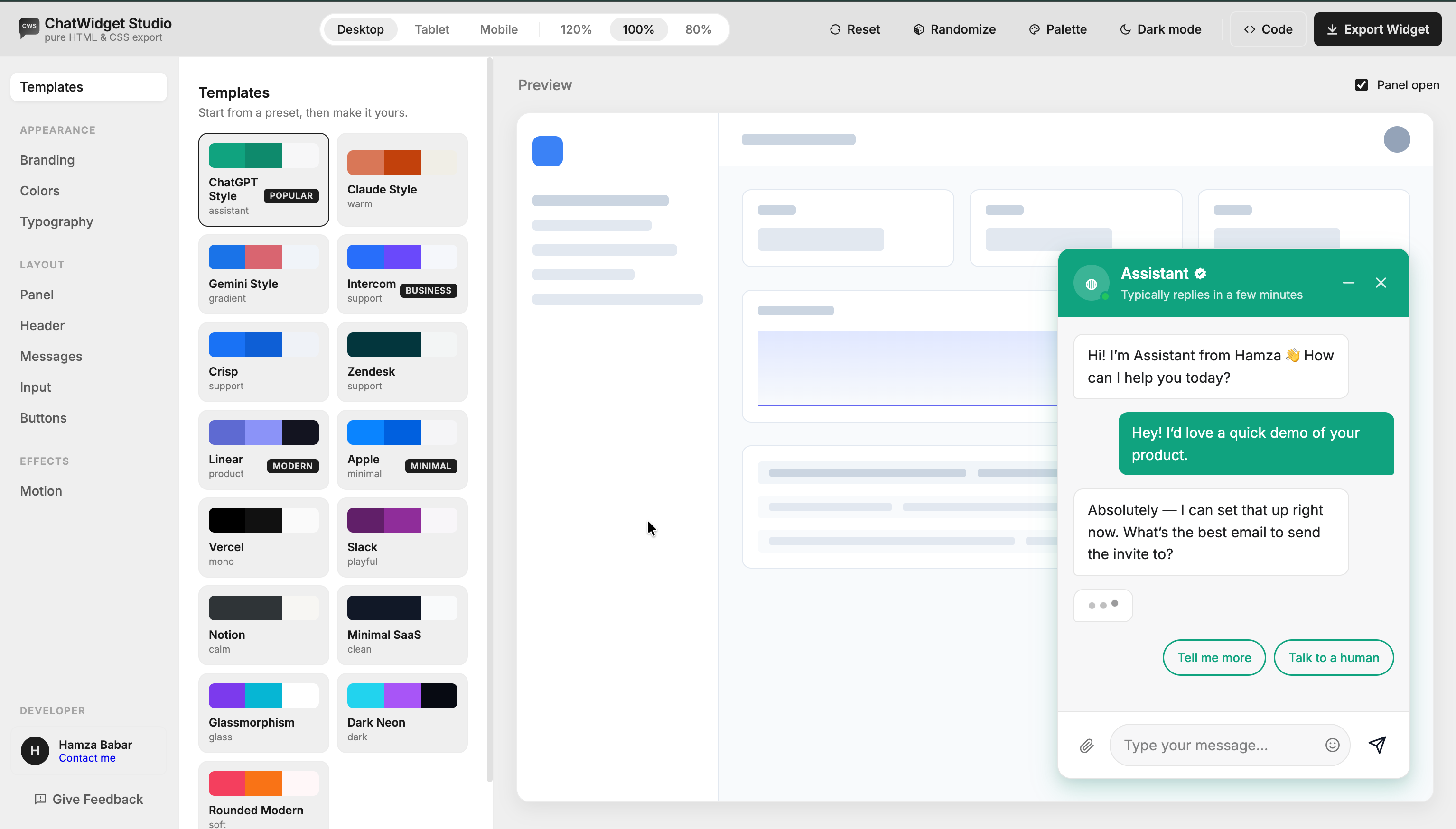 ChatWidget Studio screenshot 0